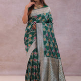 Bottle Green Banarasi Silk Saree With Meenakari Design