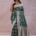 Bottle Green Banarasi Silk Saree With Meenakari Design