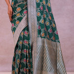 Bottle Green Banarasi Silk Saree With Meenakari Design