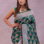 Bottle Green Banarasi Silk Saree With Meenakari Design