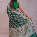 Bottle Green Banarasi Silk Saree With Meenakari Design