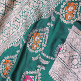 Bottle Green Banarasi Silk Saree With Meenakari Design