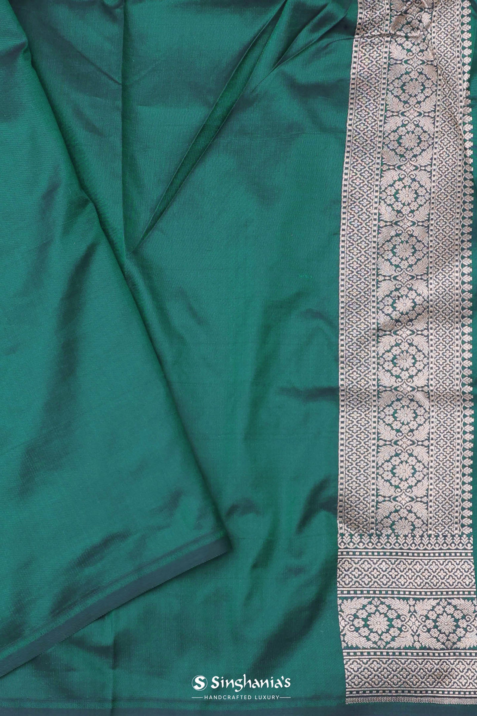 Bottle Green Banarasi Silk Saree With Meenakari Design