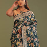 Dark Green Banarasi Saree With Meenakari Design