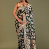 Dark Green Banarasi Saree With Meenakari Design