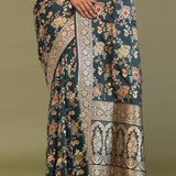 Dark Green Banarasi Saree With Meenakari Design