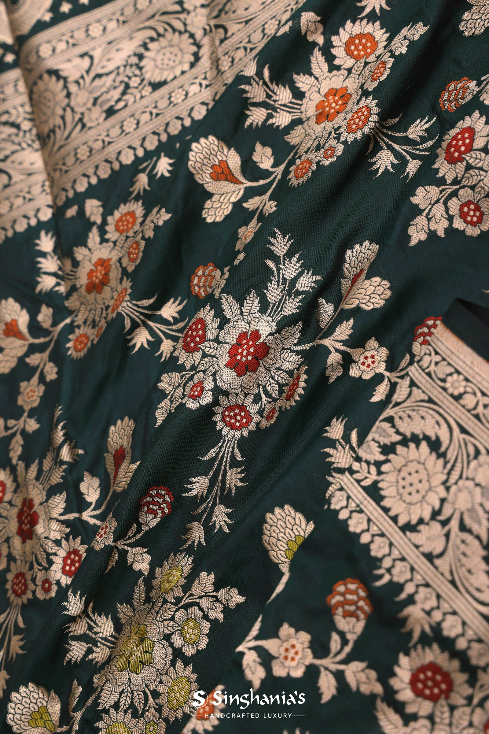 Dark Green Banarasi Saree With Meenakari Design