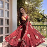 Deep Maroon Floral Anarkali Set