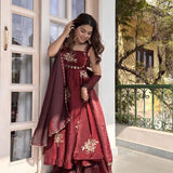 Deep Maroon Floral Anarkali Set