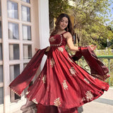 Deep Maroon Floral Anarkali Set