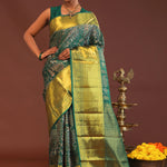 Bottle Green Kanjivaram Saree With Gold Zari Border