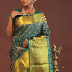 Bottle Green Kanjivaram Saree With Gold Zari Border