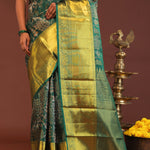 Bottle Green Kanjivaram Saree With Gold Zari Border