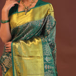 Bottle Green Kanjivaram Saree With Gold Zari Border