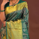 Bottle Green Kanjivaram Saree With Gold Zari Border