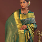 Bottle Green Kanjivaram Saree With Gold Zari Border