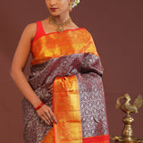 Maroon Kanjivaram Saree With Contrast Red Border