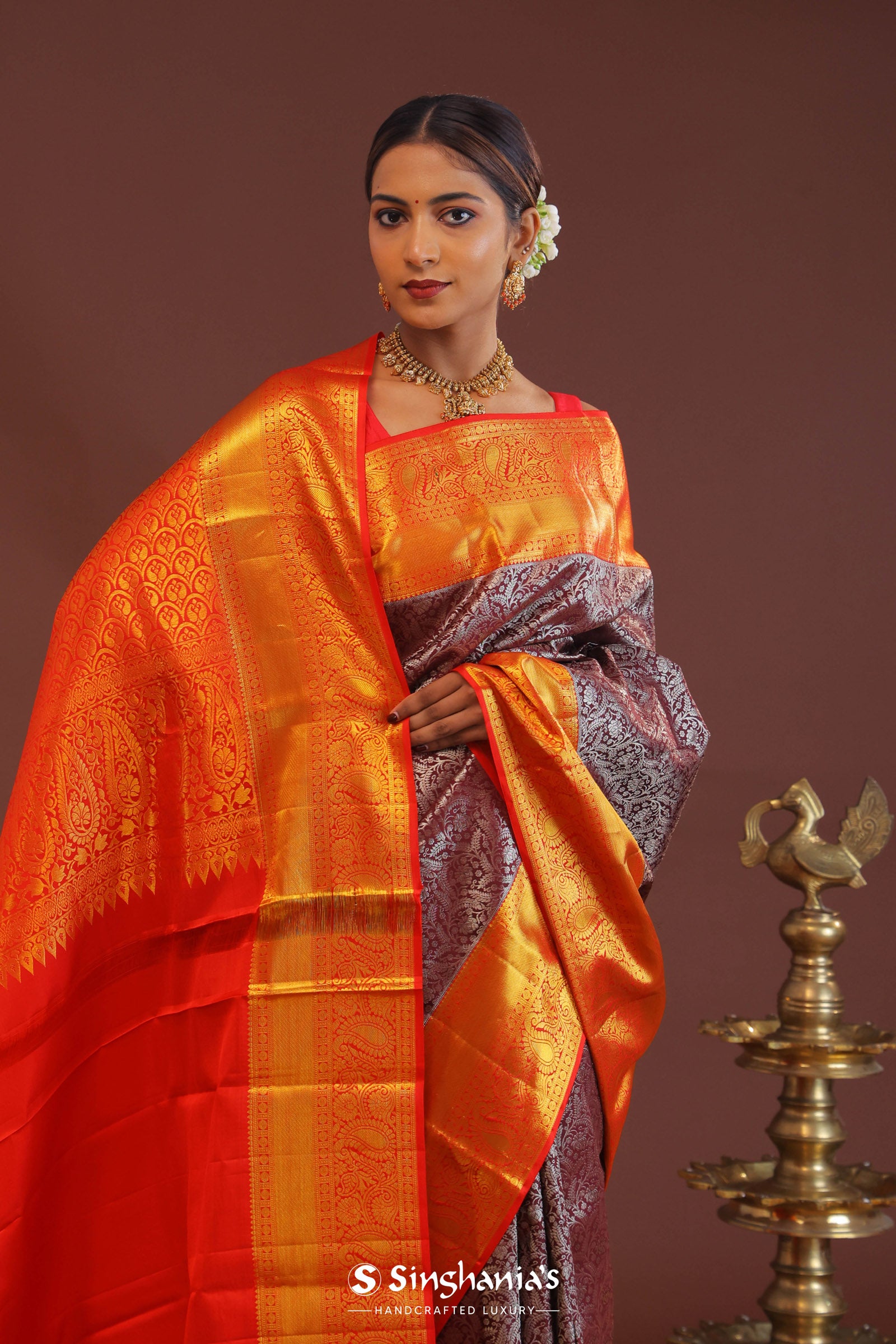 Maroon Kanjivaram Saree With Contrast Red Border