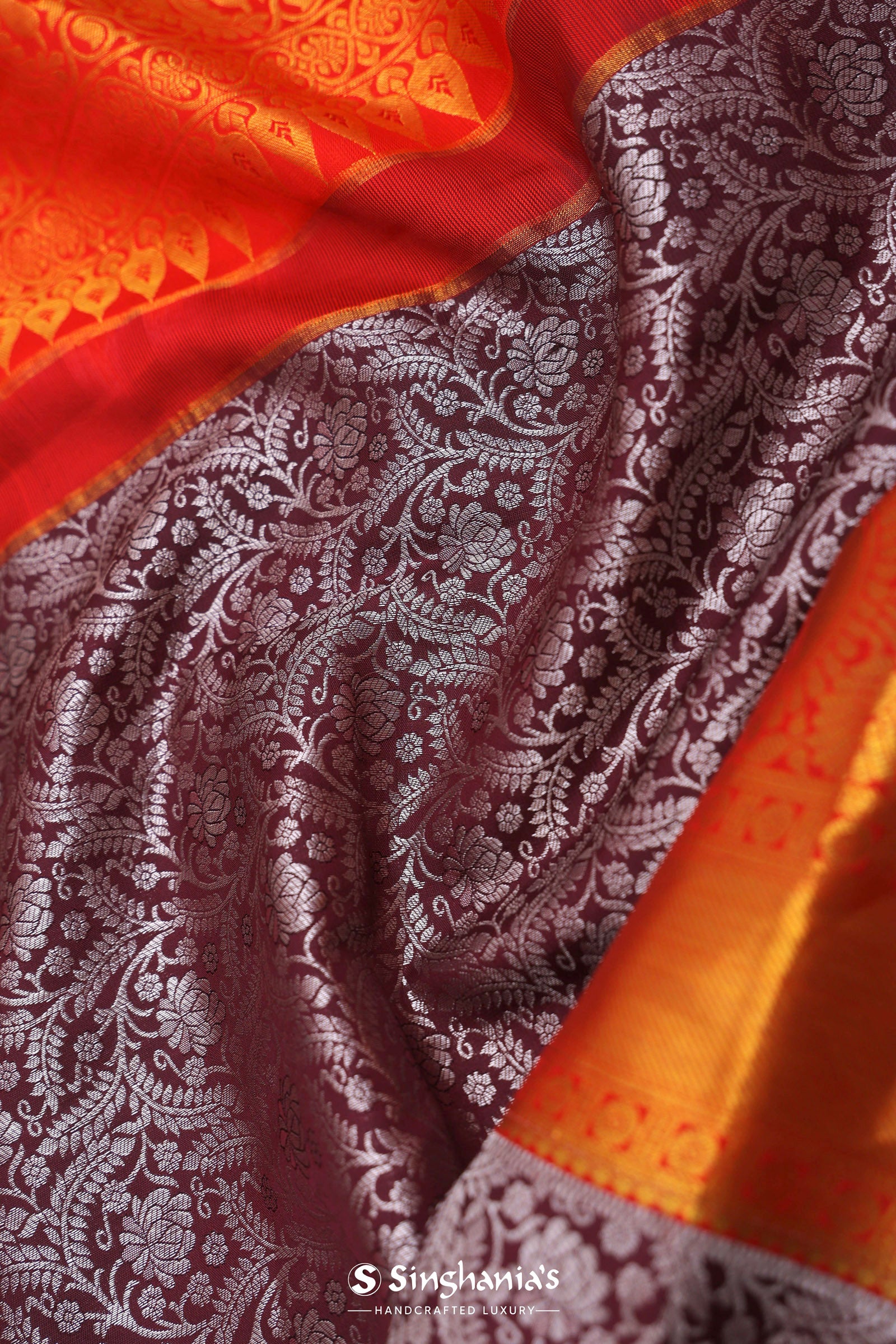 Maroon Kanjivaram Saree With Contrast Red Border