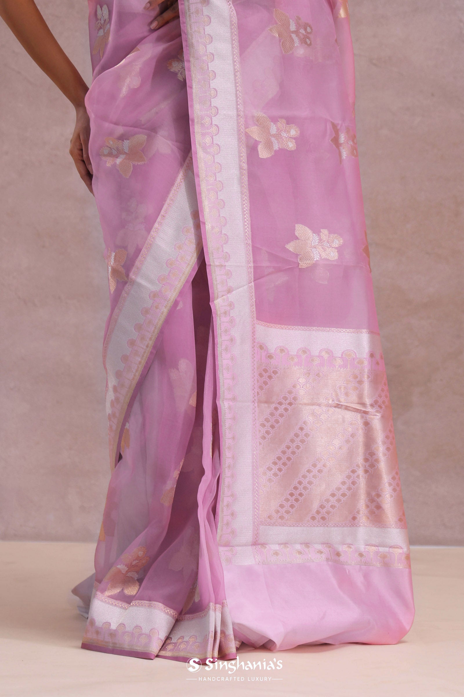 Pink Organza Banarasi Saree With Butta'S
