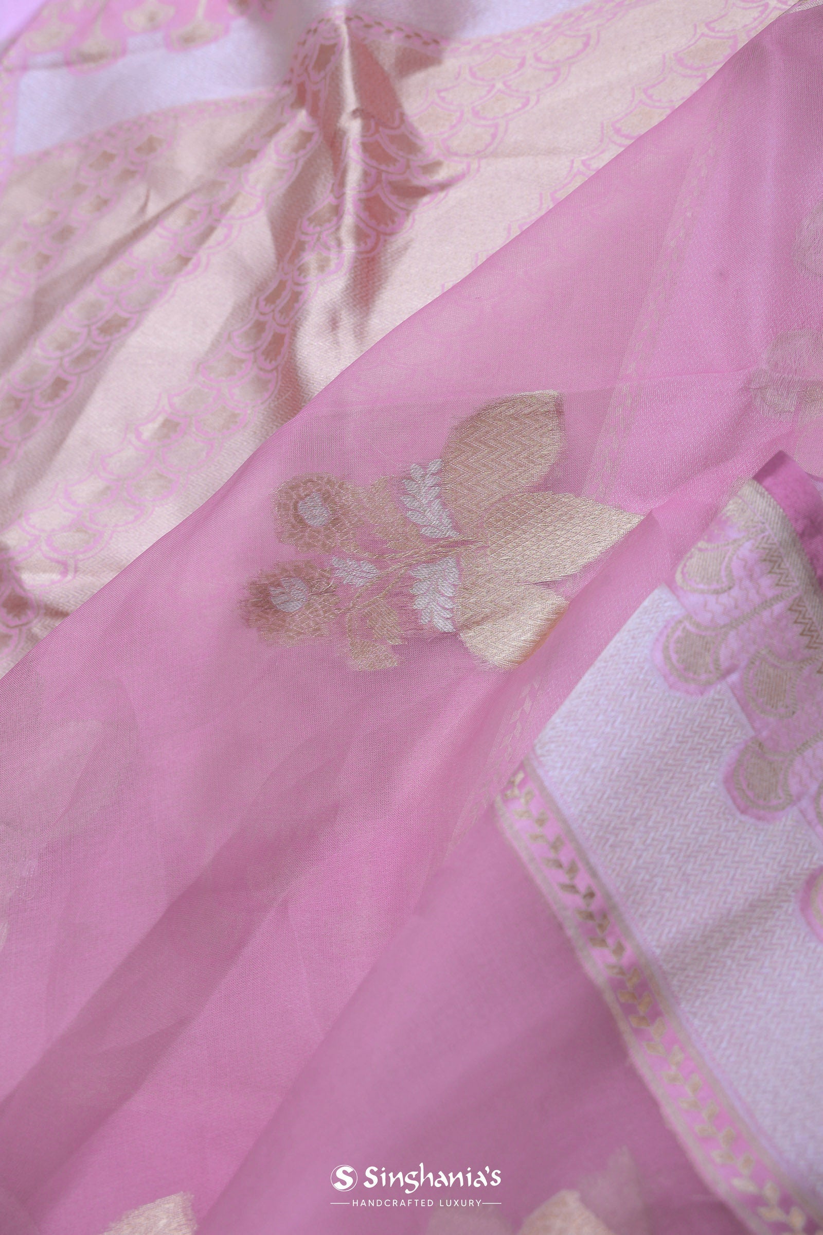 Pink Organza Banarasi Saree With Butta'S