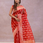 Red Organza Banarasi Saree With Floral Design