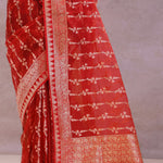 Red Organza Banarasi Saree With Floral Design