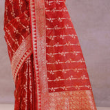 Red Organza Banarasi Saree With Floral Design
