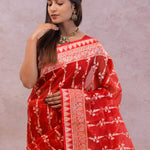Red Organza Banarasi Saree With Floral Design
