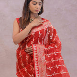 Red Organza Banarasi Saree With Floral Design