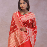 Red Organza Banarasi Saree With Floral Design