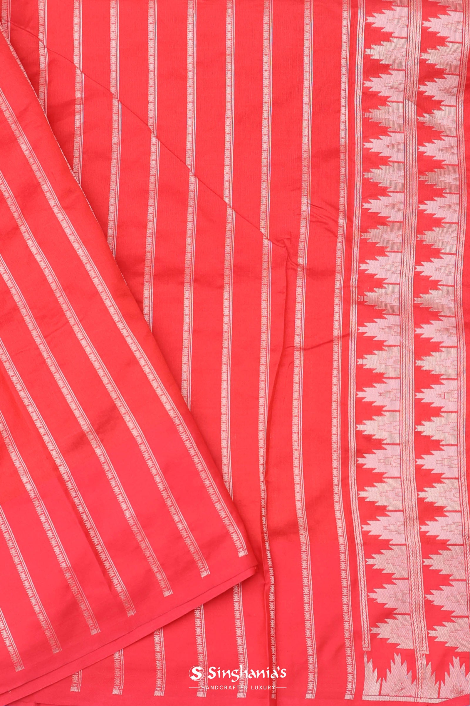 Red Organza Banarasi Saree With Floral Design