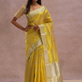 Golden Yellow Chanderi Saree With Gold Zari Border