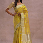 Golden Yellow Chanderi Saree With Gold Zari Border