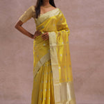 Golden Yellow Chanderi Saree With Gold Zari Border