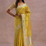 Golden Yellow Chanderi Saree With Gold Zari Border