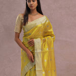 Golden Yellow Chanderi Saree With Gold Zari Border