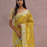 Golden Yellow Chanderi Saree With Gold Zari Border