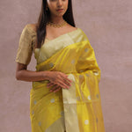 Golden Yellow Chanderi Saree With Gold Zari Border