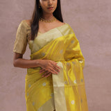 Golden Yellow Chanderi Saree With Gold Zari Border