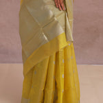 Golden Yellow Chanderi Saree With Gold Zari Border