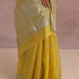 Golden Yellow Chanderi Saree With Gold Zari Border