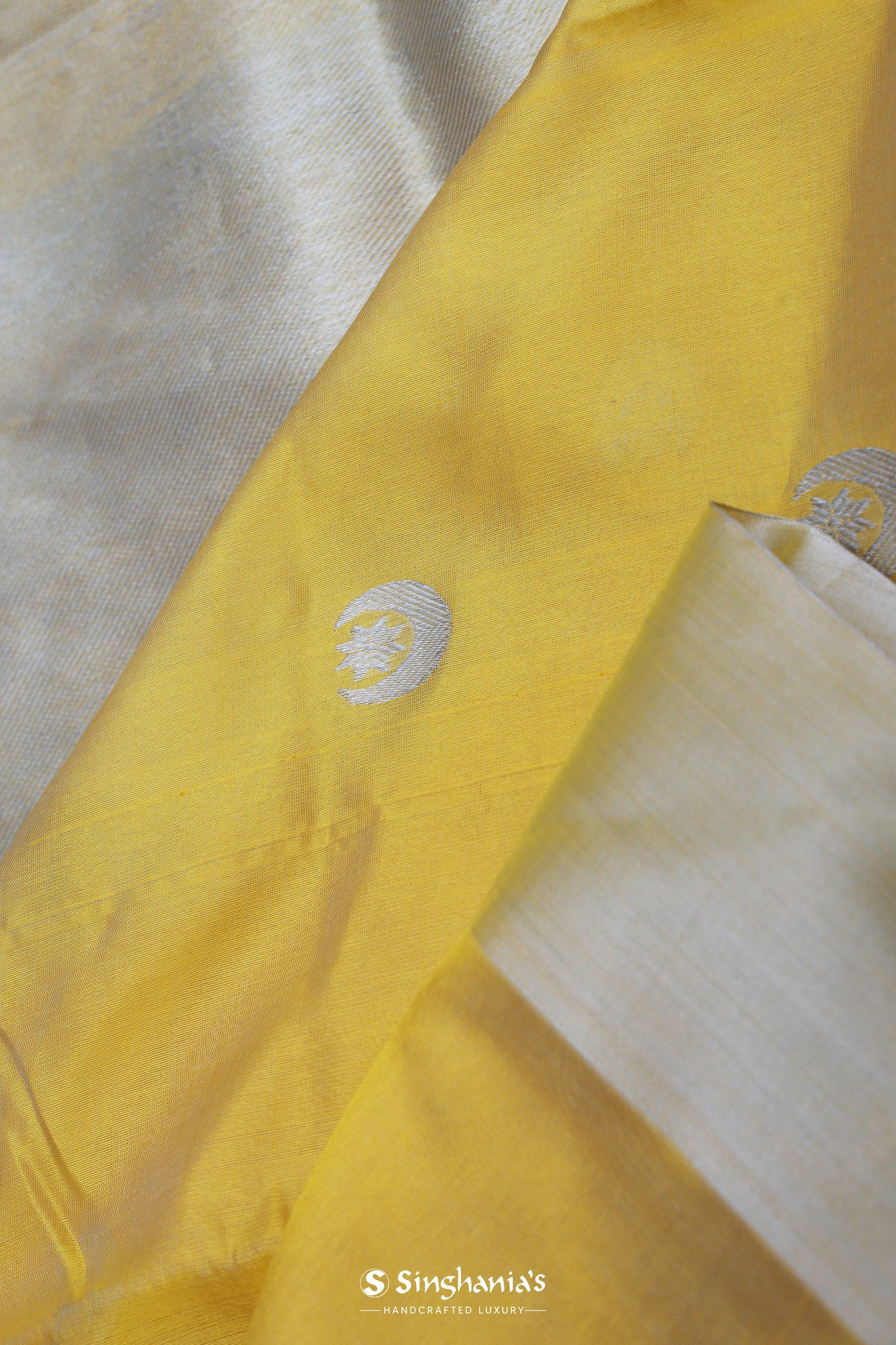 Golden Yellow Chanderi Saree With Gold Zari Border