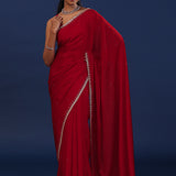 Dark Crimson Red Satin Saree With Cutdana Work