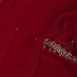 Dark Crimson Red Satin Saree With Cutdana Work