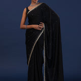 Black Satin Saree With Cutdana Work