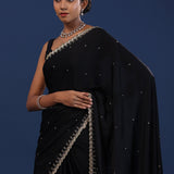 Black Satin Saree With Cutdana Work