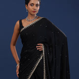 Black Satin Saree With Cutdana Work