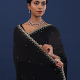 Black Satin Saree With Cutdana Work