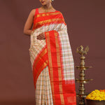 Cream Kanjivaram Saree With Red Border